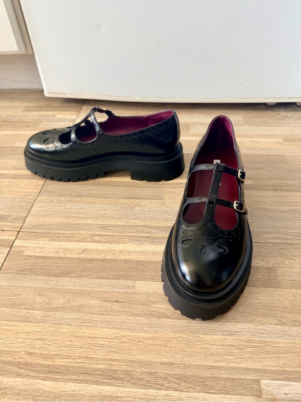 Steve Madden Luanne Black Leather Platform Mary Jane Oxfords Loafers, Women’s 8